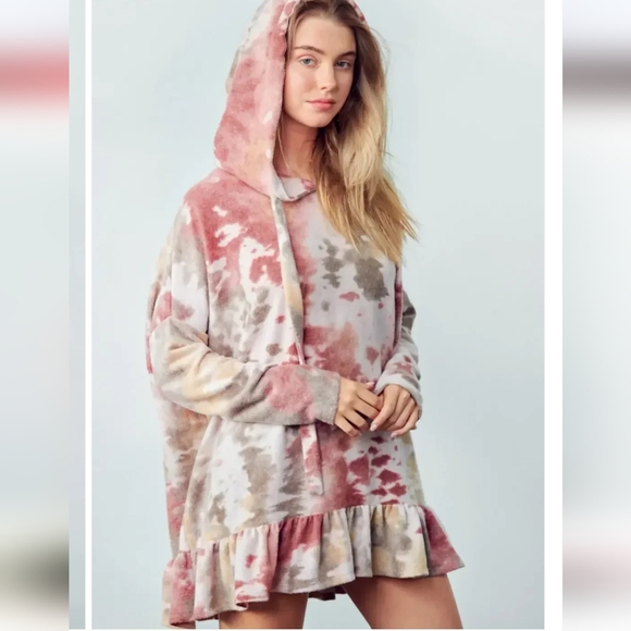 Fluffy Tie Dye Hoodie Tunic - Picture 2 of 4